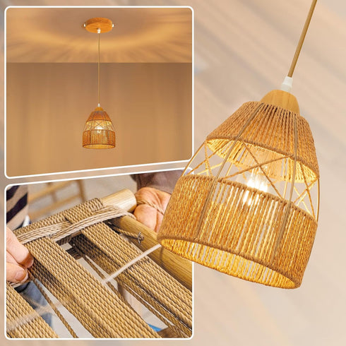 Boho Rattan Pendant Light Kitchen Island,Farmhouse Chandeliers Adjustable Height Hanging lamp for Dining Room,Kitchen