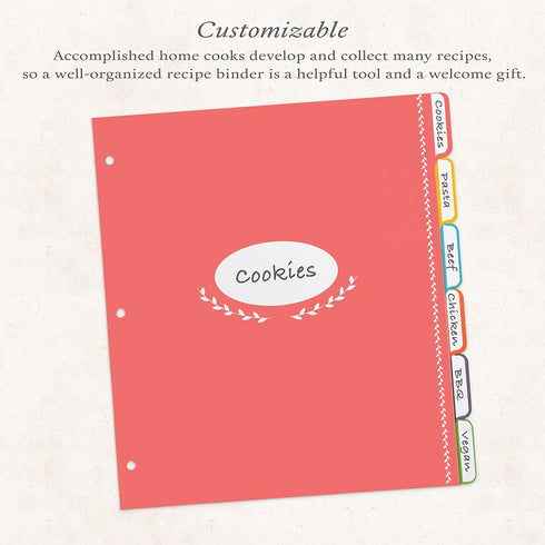 Jot & Mark Recipe Binder Tab Dividers with Blank Labels | 6 Customizable Organizer Dividers for 8.5" x 11" Binders