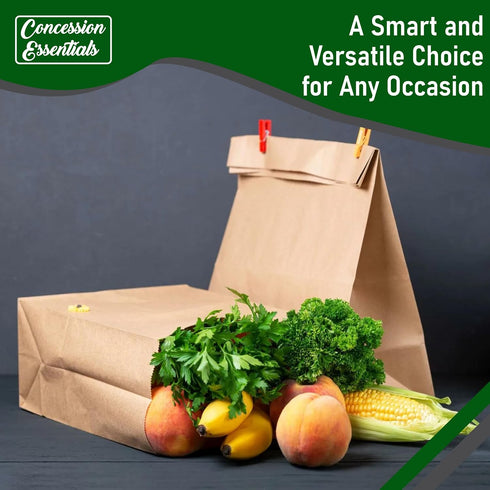 Concession Essentials 12x7x17 inches, 57lb 125 Count Paper Grocery Bags, Kraft Brown