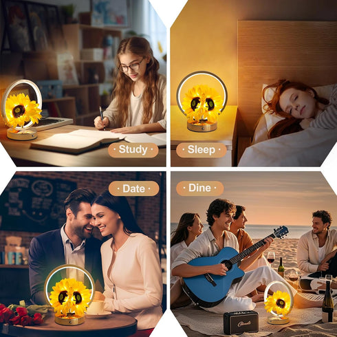 3 Dimmable Sunflower Birthday Gifts for Women Mom,Sunflowers Flower Touch Lamp,Rechargeable Cordless Way Small Night