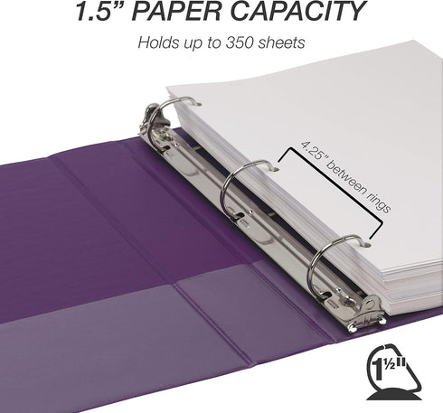 Samsill Durable 1.5 Inch D Ring Binder, Made in the USA, Purple, 4 Pack Holds 350 Pages