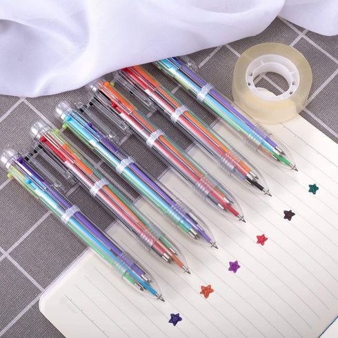 EEOYU 23 Pack Multicolor Pens - 0.5mm 6-in-1 Retractable Ballpoint Pens with Transparent Barrel for Office School