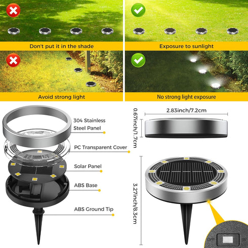 inkgear 6 Pack 8 IP65 Solar Ground Lights Outdoor, LED Mini Flat Solar Disc Lights, Waterproof Pathway Lights Solar