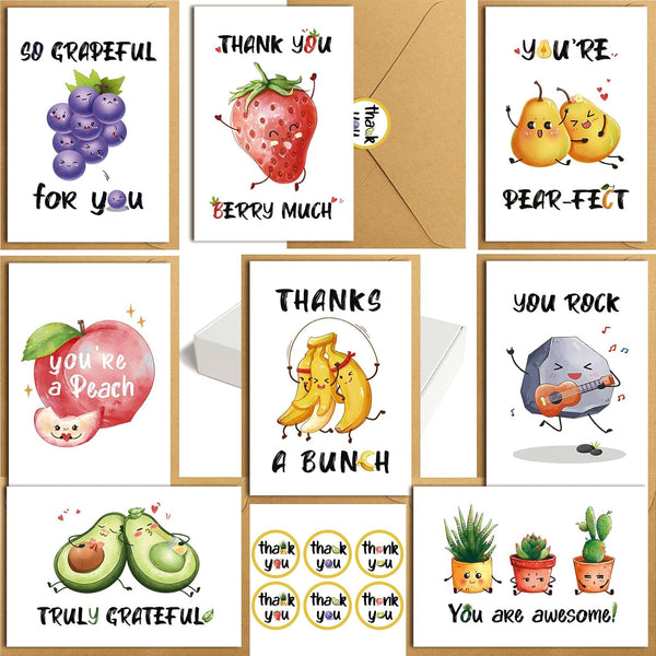 Obbyidk 48 Funny Pun Thank You Cards with Envelopes And Stickers, Bulk Boxed