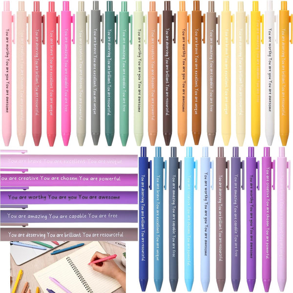 Janlaugh 30 Pcs Inspirational Pens Bulk, Motivational Ballpoint Pens with Stylus Tip, Funny Positive Gifts for Office,
