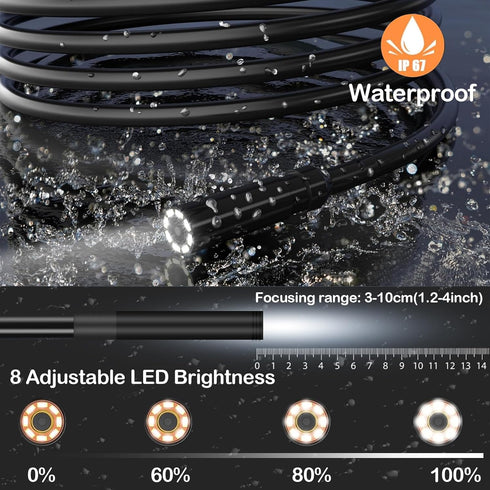 UNIOJO 5.2mm IP67 4.3" 1080P 8 32GB Borescope, Endoscope Camera with Light, Waterproof Sewer Camera with LCD Screen, HD