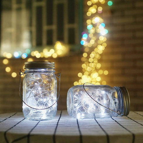 12 Pack 30 Solar Mason Jar Lights, LED Waterproof Lid Light with Hangers (No Jar), Fairy Firefly Outdoor String Lights
