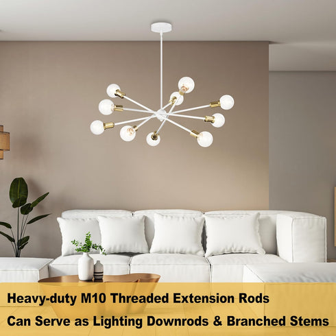 M10 180 Threaded Extension Poles Lighting Fixture Downrods Stems & Degrees Sloped Ceiling Adapter Kits for Pendant