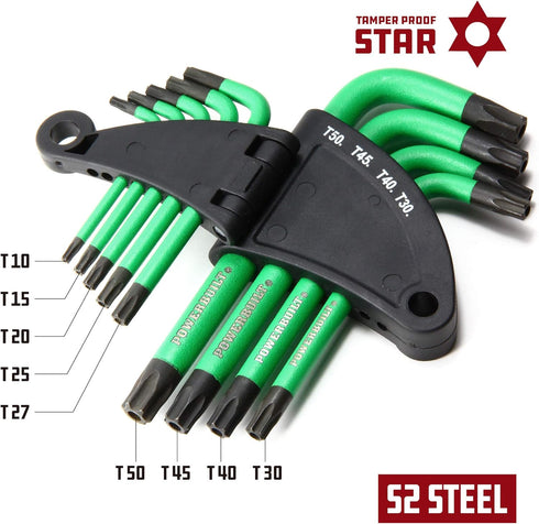 Powerbuilt L-Type Tamper Proof 9 Piece Wrench Set - Short Arm Torx Star Key with Holder