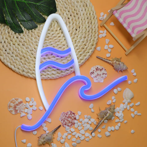 ENUOLI Surfboard Neon Signs,LED Wave Light for Bedroom,USB/Battery Powered Wall Art Night Lights,Tropical Decor Beach