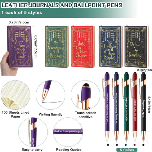Fulmoon 5 Set Book Lovers Gifts, Includes Book Tote Bag, Notebooks, and Ballpoint Pens for Teacher Appreciation