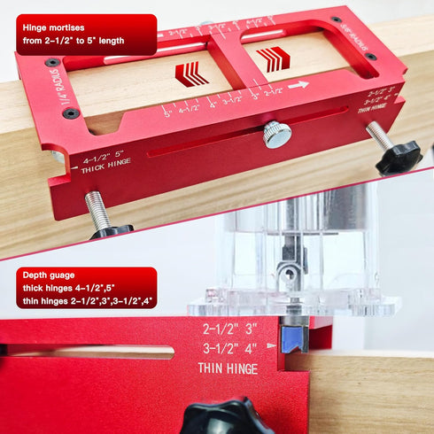 deceptia 2.5" 5" 1/4" 5/8" Door Hinge Jig, Aluminum Alloy Door Hinge Router Jig with Scale, Adjustable Mortise Template