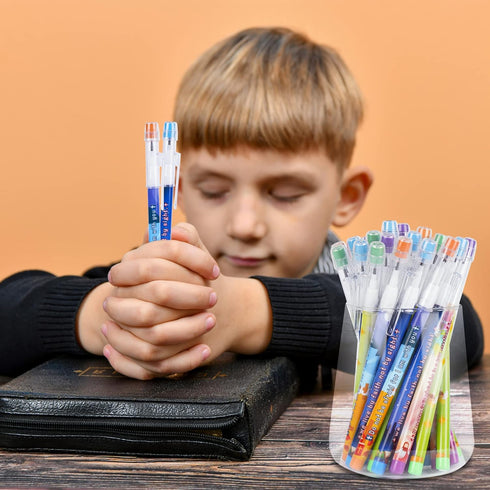 Kolewo4ever 48pcs HB Bible Verses Pencils - Multicolor Non-Sharpening Stackable Pencils for Sunday School Gifts