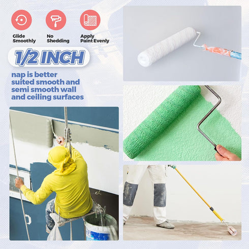 12 18 Inch 1/2'' 18'' Leumoi Pcs Nap Paint Roller Covers Refill Microfiber Roller Covers Without End Cap Large Sleeves