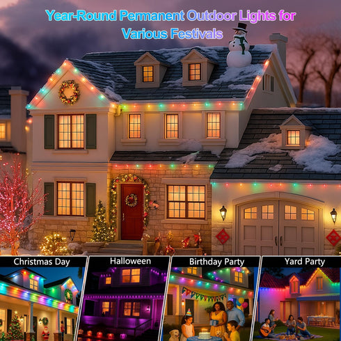 MANDSARY 50ft 30 16 IP68 Permanent Outdoor Lights, LED Eaves Light with LED Lights Support App & Remote Control