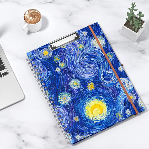 Rimilak Spiral Clipboard Folio with Refillable Lined Notepad, 14.5 x 9.8 Inch, Starry Sky Design