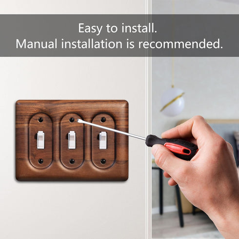 3-Gang Solid Walnut Triple Switch Plate Light Switch Wall Cover for Decorative and Functional Home Accents