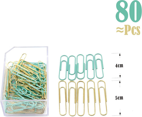 Gold Blue Binder Clips and Paper Clips Set, 3-in-1 Boxed for Office School Supplies, Teachers Classroom Daily Use