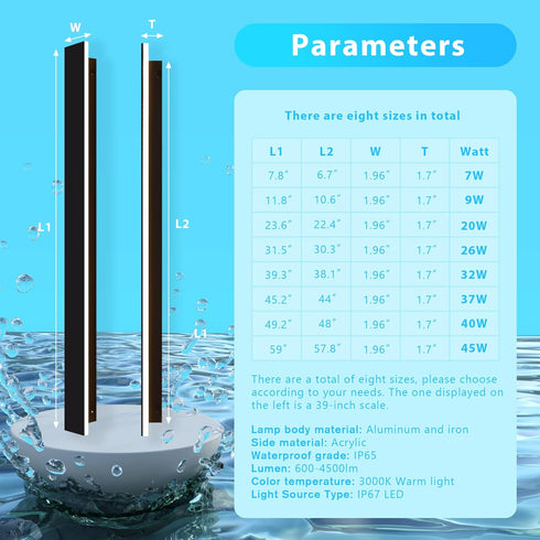 YCMGEAD 11.82in Ip65 3000k 9W Outdoor Wall Light LED Long Wall Sconce Waterproof Black Modern Outdoor Lights Metal
