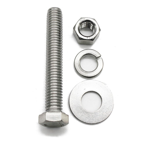 (10 Sets) 1/4-20x2 Stainless Steel Hex Head Screws, Bolts, Nuts, Flat & Lock Washers, 18-8 (304) S/S, Fully Threaded by
