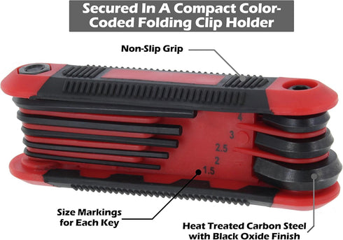 Allen Wrenches Sets, Red Folding Metric Hex Key Socket Set (8-Piece)