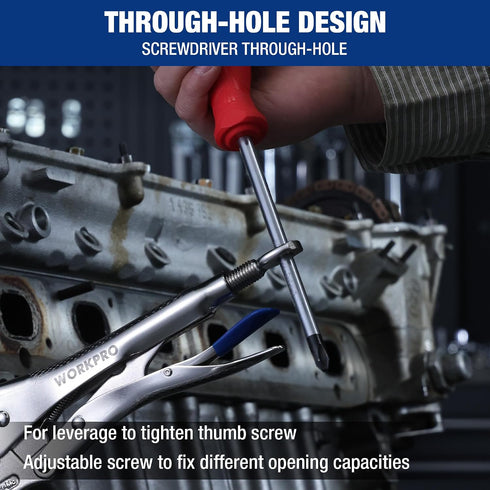 2-Piece Set, 6.5 Inch 10 Inch WORKPRO Locking Pliers Long Nose & Curved Jaw, CR-MO Steel Construction with Adjustable