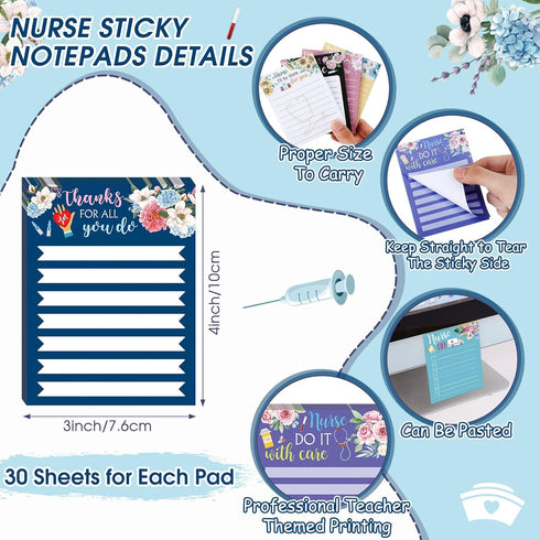Jetec 32 Pcs Nurse Sticky Notepads with Pens, Teacher Appreciation Gifts Set, Cute Memo Pads for Teacher