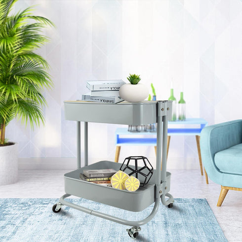 PUNP 2 Tier Rolling Cart, Metal Utility Cart with Wheels and Cover for Office, Home, Kitchen Organization