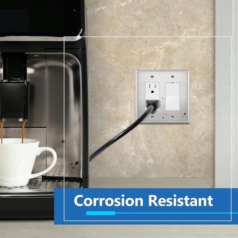 LIDER Dual Decorator Metal Wall Plate, 5 Pack, Impact Resistant Stainless Steel Outlet Receptacle/Light Switch Cover