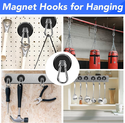 LOVIMAG Magnetic Hooks, 150LBS Strong Heavy Duty Black Swivel Hooks for Refrigerator, Kitchen, and Grill (6 Pack)