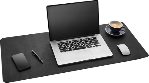 Gallaway Leather Desk Mat, Large 36" x 17" Black Office Desk Pad, Elegant Computer Desk Cover Protector