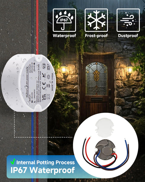 12V 50W, 240V 12V IP67, 50W 4.16A G4 MR16 LED Driver to Transformer DC Power Supply Waterproof for Strip Lights Outdoor