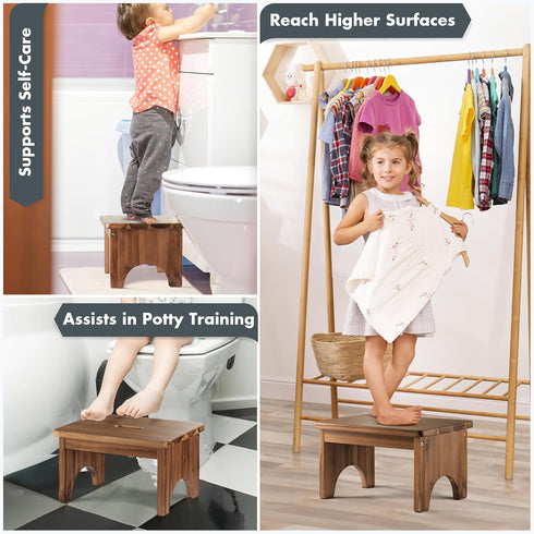 Wooden Step Stool, 9in Heavy Duty Portable Nonslip Step Stool with 550 Load Capacity for Home