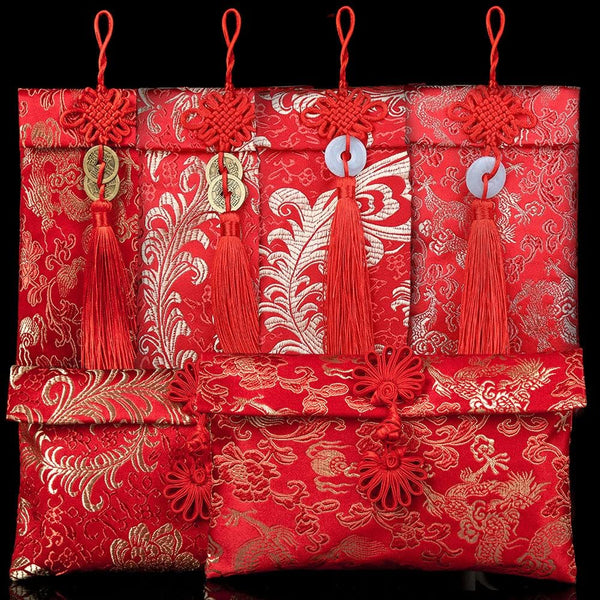Hying 6 PCS Silk Red Envelope | Chinese HongBao Card Envelopes | Lucky Money Red Pockets for 2023 New Year