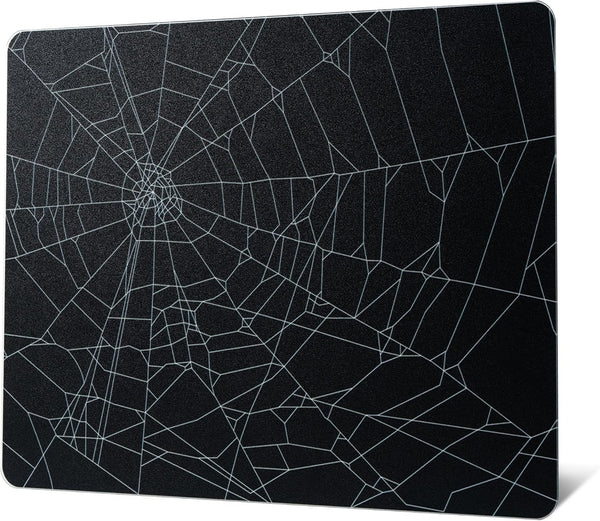 GMKWTL XVX Glass Mouse Pad for Gaming, Black Spider Webs Hard Gaming Mousepad,