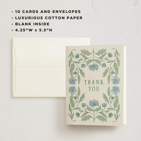 Pack, Set 10 Minted Thank You Cards of Folded Thank You Cards with Envelopes, Blank Card, Botanical Floral Design
