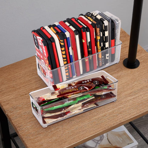 Phone Case Box Organizer, Clear Storage Bins with Handles for Kitchen & Classroom Organization