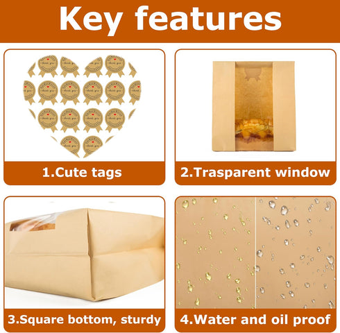 50 Bags.(13.7x8.2x3.7 in),Packaging Bakers.Package 60 Pcs Bread Bags for Homemade Bread With Window Sourdough Paper