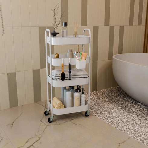 Ytmshisan 4-Tier Metal Rolling Cart with Wheels, Storage Utility Organizer Cart for Kitchen, Bathroom, Office, Baby