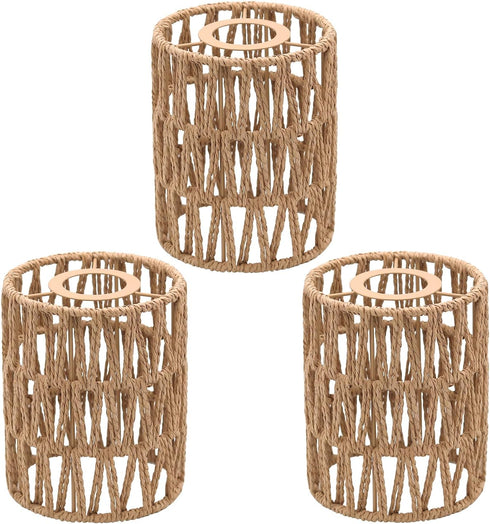 3-Pack Boho Rattan Lamp Shades,5.9" H x 4.7" D Woven Small Shade