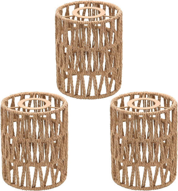 3-Pack Boho Rattan Lamp Shades,5.9" H x 4.7" D Woven Small Shade