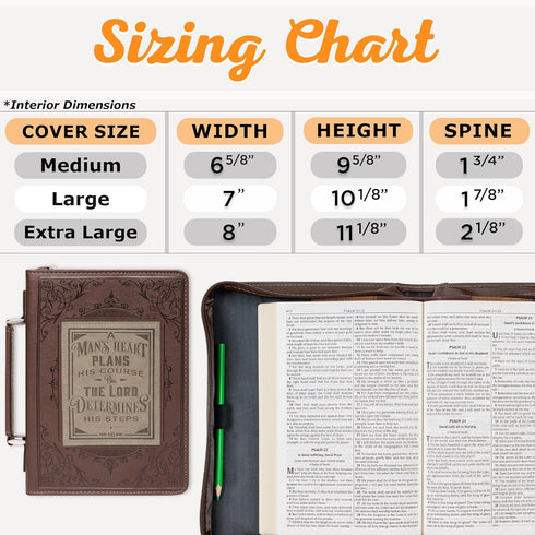 Christian Art Gifts Men's Classic Bible Cover - A Man’s Heart Proverbs 16:9, Brown/Tan Faux Leather, Medium