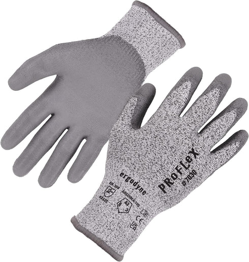 Ergodyne ProFlex 7030 Cut Resistant Work Gloves, ANSI A3, Gray, PU Coated Palms for Flexible No Slip Grip, 2X-Large