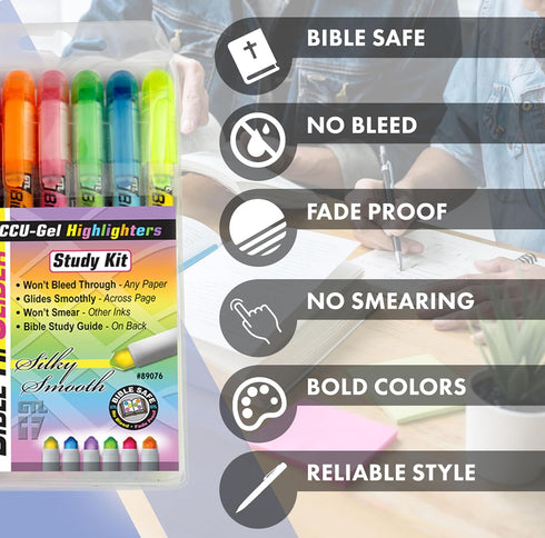 G.T. Luscombe Accu-Gel Bible Highlighter, No Bleed Solid Gel, Long Lasting, Bright Translucent Color Dry Marker,