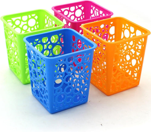 Desktop Office Storage Organizer, Hollow Pen Pencil Holder Basket, Set of 4