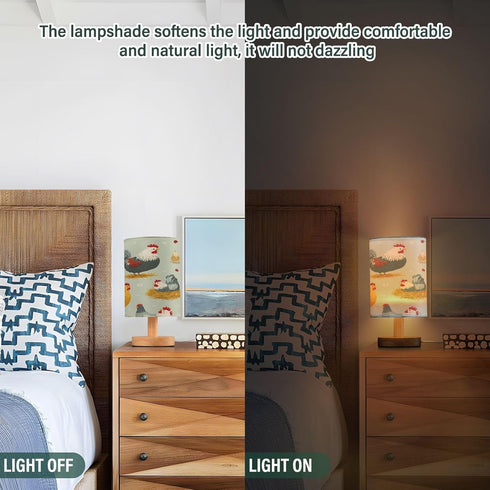 ALAZA Vintage Farm Rooster Chicken Hen Bedside Table Lamp with USB Port for Bedroom Nightstand Lamps Night Light Linen