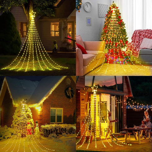 344 11.8ft 9 8 Christmas Decorations Star String Lights - LED Strands Waterfall Tree Lights with Topper Star, Lighting