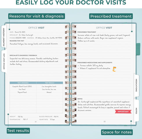 Clever Fox Personal Health Record Keeper Medical Care Planner Wellness & Medication Tracker Journal for Patients