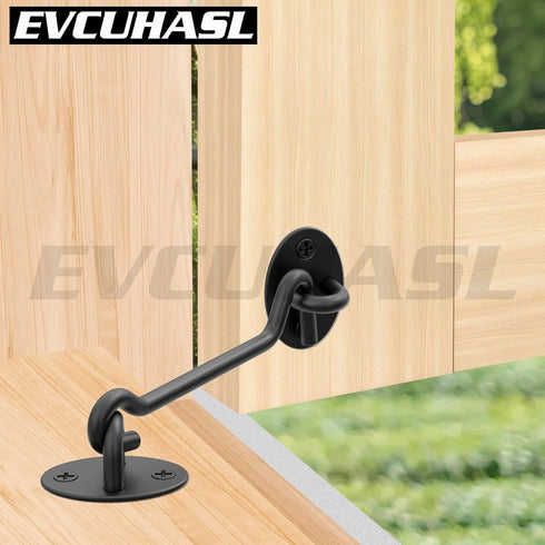 3 Inch 1 Pack Privacy Hook and Eye Latch, Black Iron Barn Door Lock Cabin Hooks, Eye Hook Latch for Gate Shutters