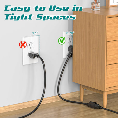 2 Pack Power Extension Cord 3FT, Short 3 Prong Electric Extension Cable, Heavy Duty, Waterproof, 16 AWG
